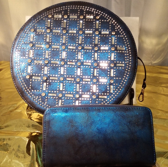 Handbags - Metallic  blue 2 pc Handbag